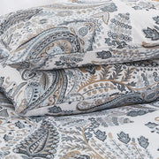 macro view of the detailed paisley scrolls on 100 percent natural cotton fabric
