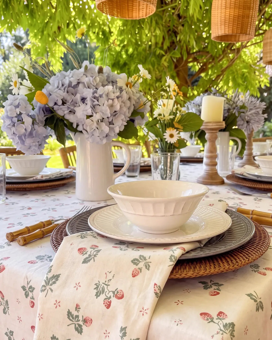 strawberry bramble cloth napkins outdoor dining tabl