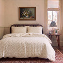 strawberry bramble comforter set cream pink dark wood bed framed art