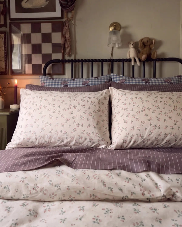 strawberry bramble floral duvet cover pillowcases styling