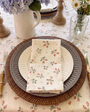 strawberry bramble napkin folded on plate top view
