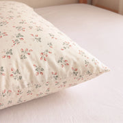 strawberry bramble pillowcases cream yellow envelope closure bedroom closeup