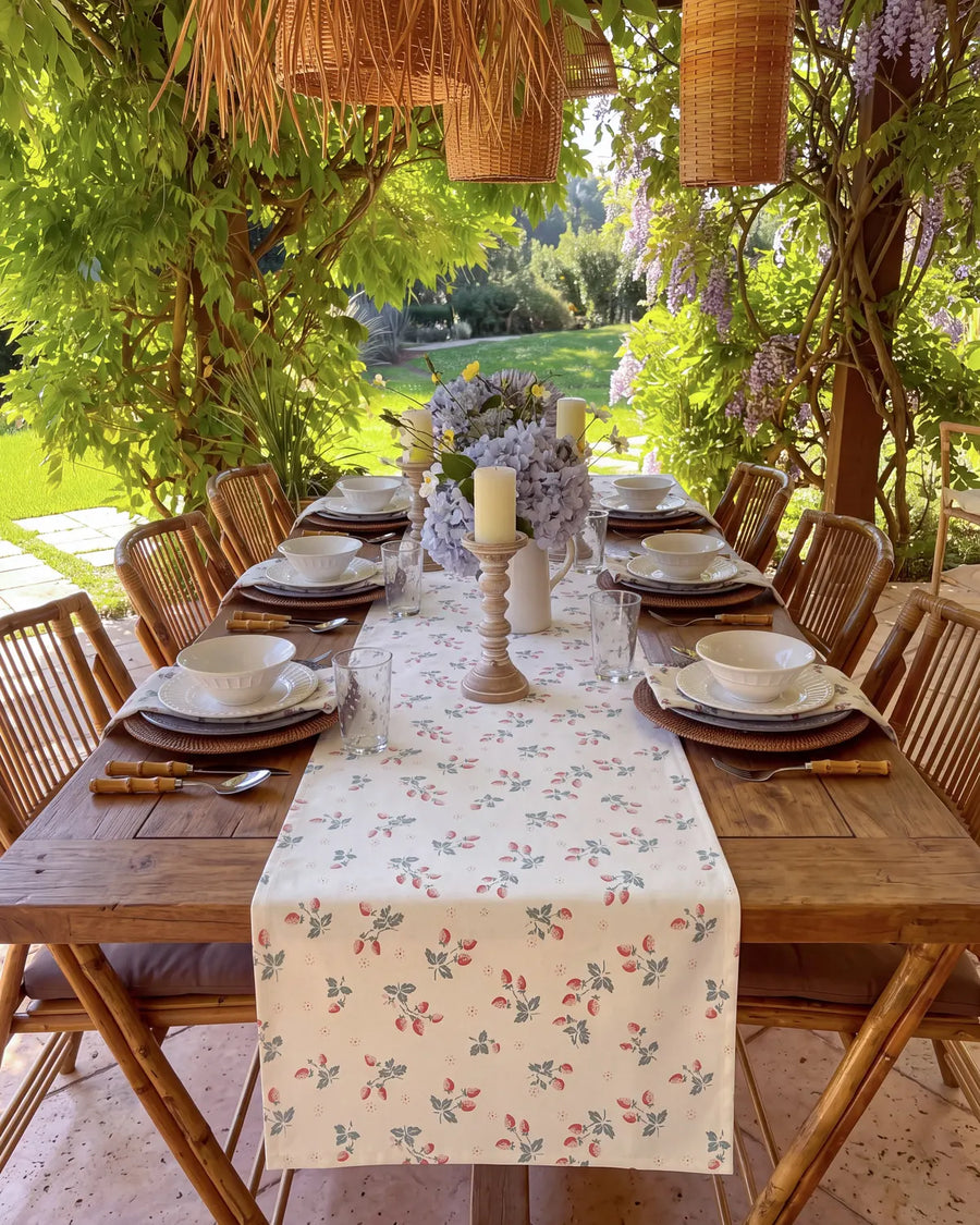 strawberry bramble table runner outdoor dining decor