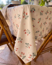 strawberry bramble tablecloth draped fabric detail