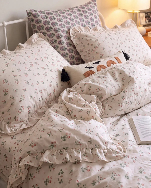 strawberry cottage ruffle duvet cover set cozy bedding