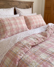 strawberry sundae nostalgic plaid comforter set layered bedding