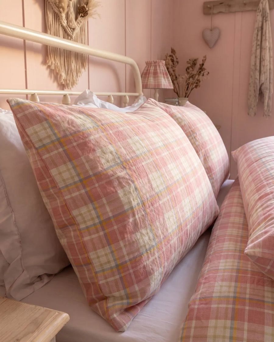 strawberry sundae nostalgic plaid pillowcases vintage pink checkered design
