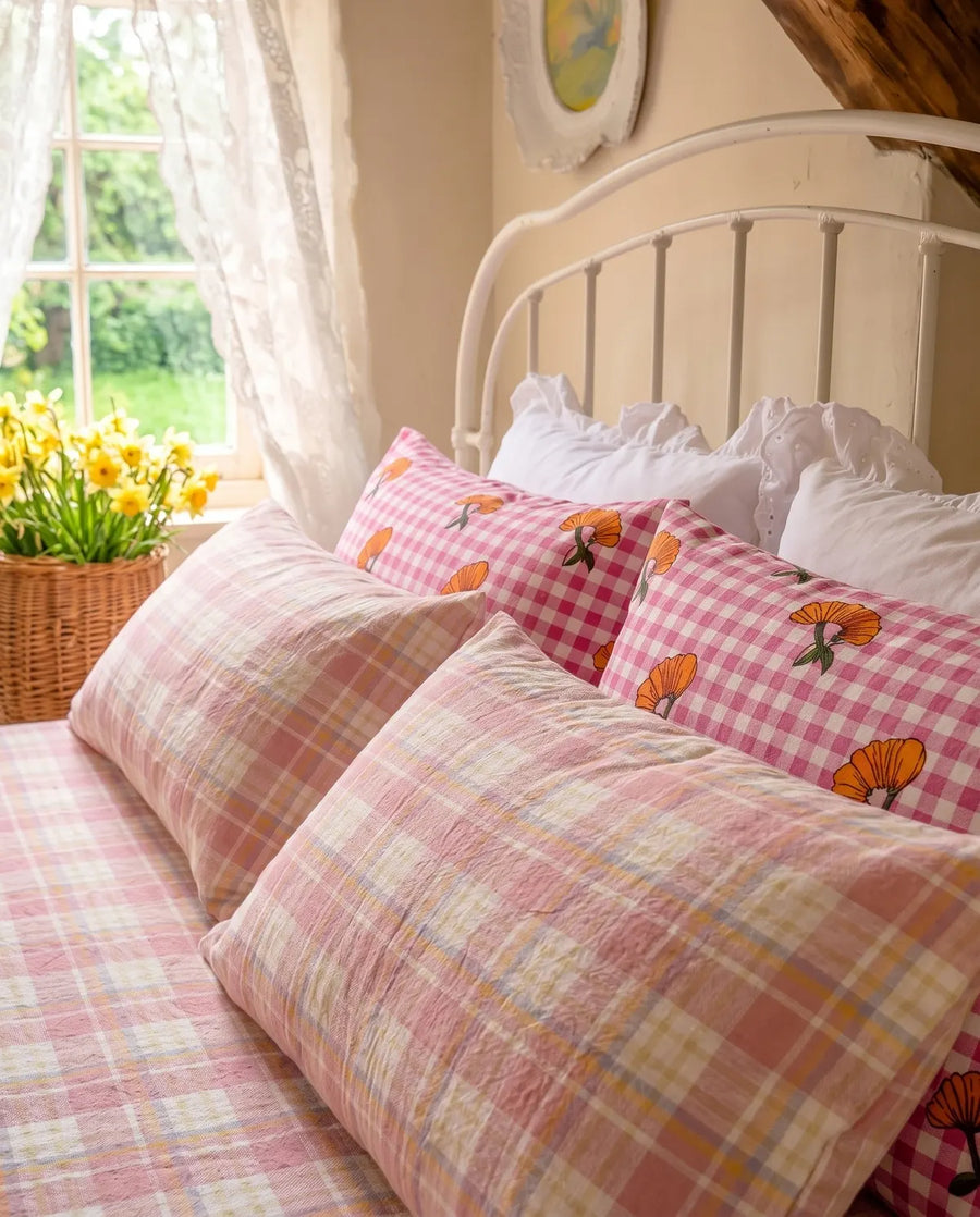 strawberry sundae nostalgic plaid sheet set cottagecore bedroom