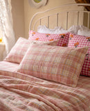 strawberry sundae nostalgic plaid sheet set layered bedding styling