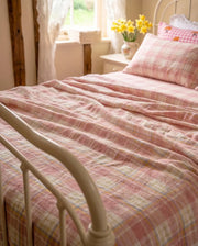 strawberry sundae nostalgic plaid sheet set pink plaid fabric detail