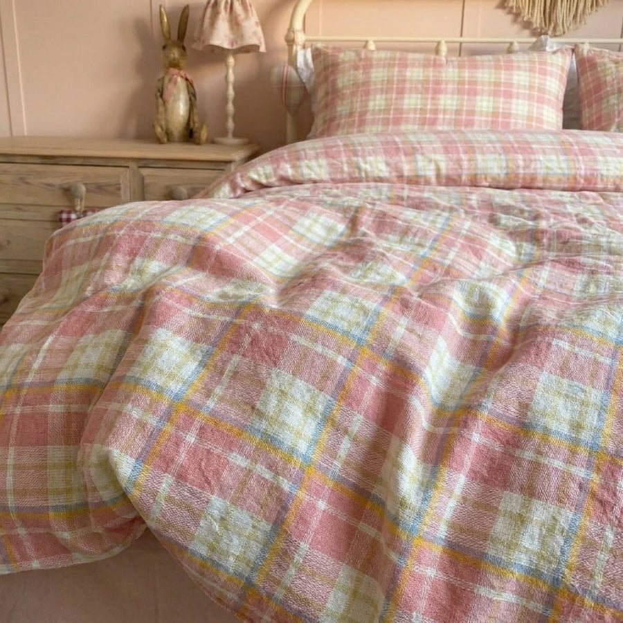 strawberry sundae plaid fabric texture close up high quality print