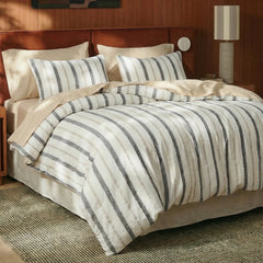 striped tufted duvet cover side angle view