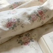 sun drenched rose fabric texture close up vibrant botanical print