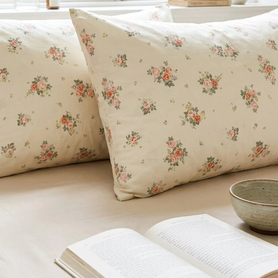 sun drenched rose floral print pillowcase set nature inspired