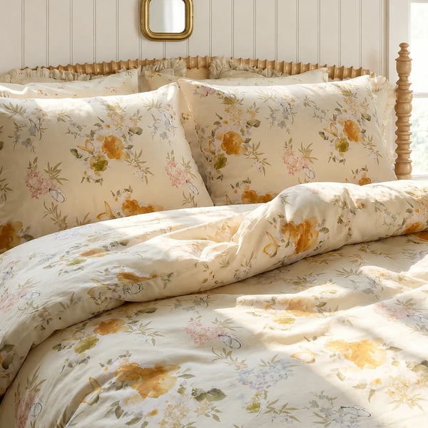 sunbeam meadow floral duvet cover set amber gold botanical bedding