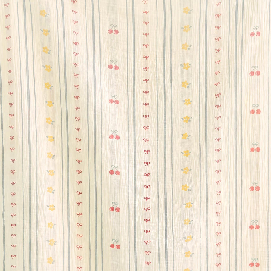 sunday patchwork muslin blanket cherry sunset cream red cherry bow swatch