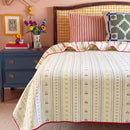 sunday patchwork muslin blanket cherry sunset retro bedroom yellow gingham headboard