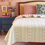 sunday patchwork muslin blanket cherry sunset retro bedroom yellow gingham headboard