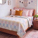 sunday patchwork muslin blanket rainbow patchwork pink pink border attic bedroom decor