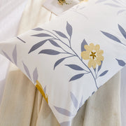 sunlit grey yellow botanical pillowcase macro detail