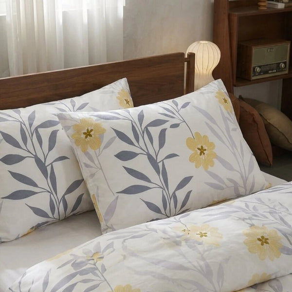 sunlit grey yellow floral pillow shams set of 2