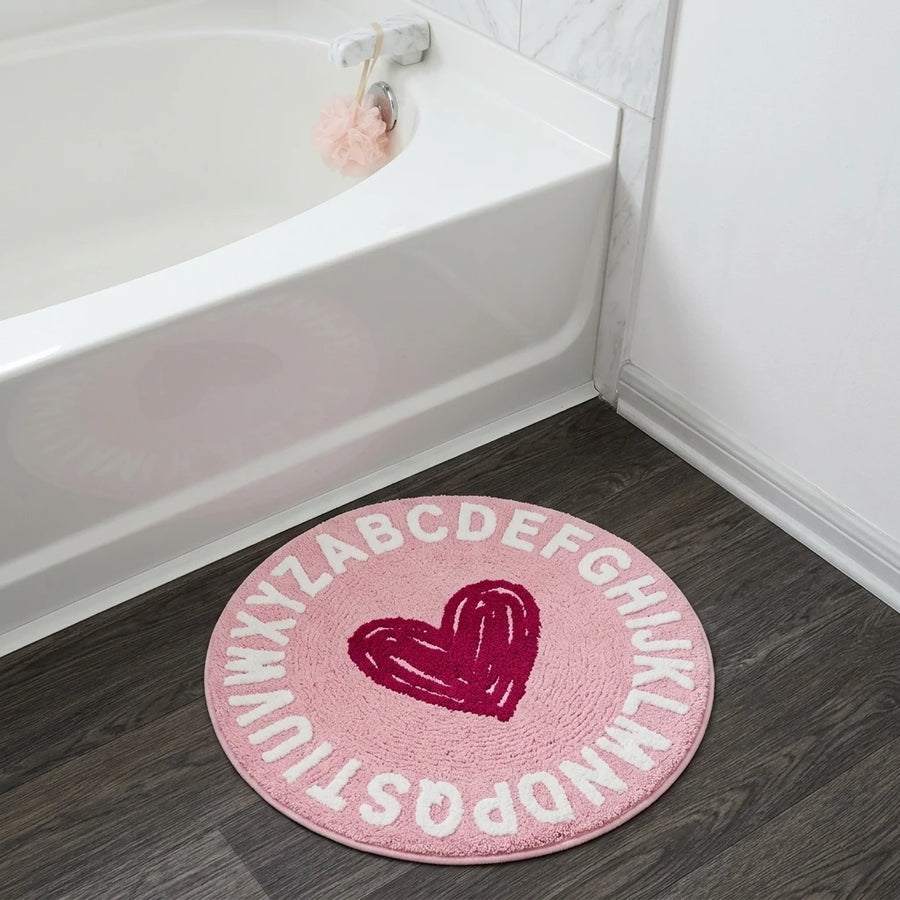 sweetheart mat blush pink abc heart bathroom tub scene
