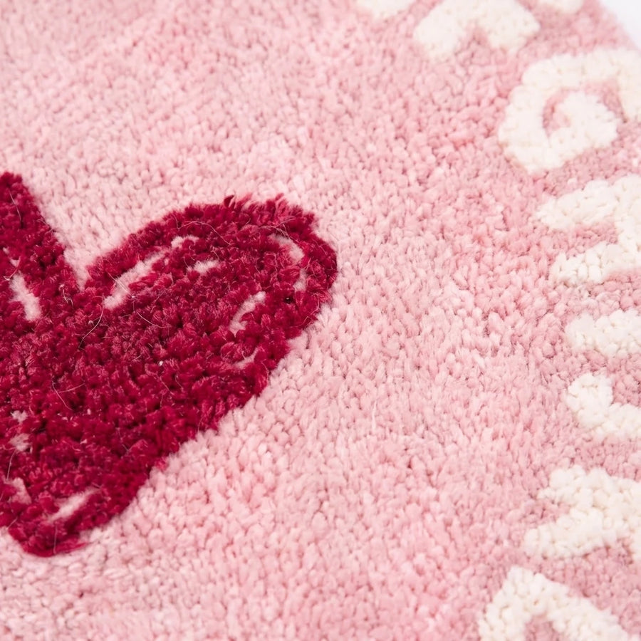 sweetheart rug cherry heart tufted texture closeup