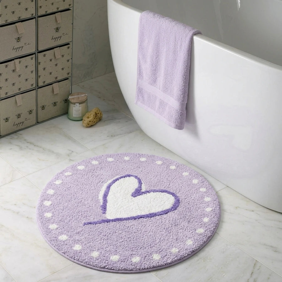 sweetheart rug lavender dot heart bathroom scene
