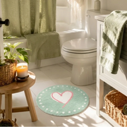 sweetheart rug mint heart bathroom styling