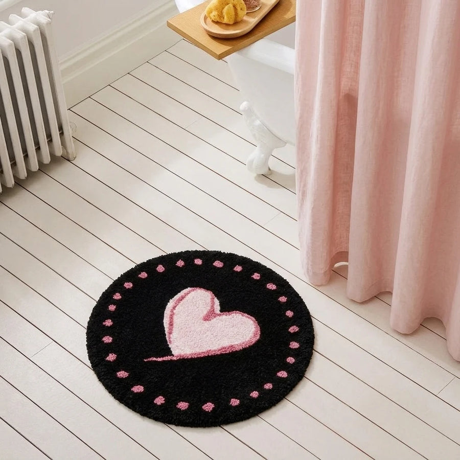 sweetheart rug noir heart bathroom mat styling