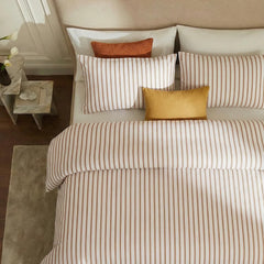 Terracotta striped bedding top view