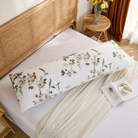 Timeless Garden Cotton Long Pillowcase bedroom display with rustic floral style