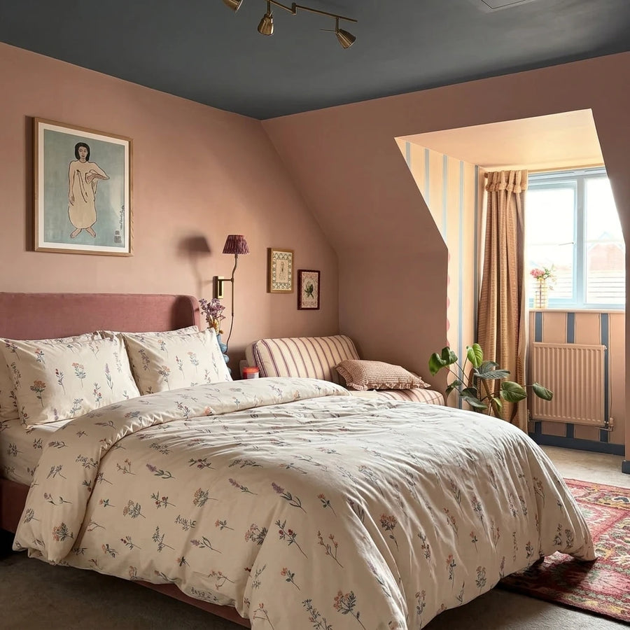 timeless wildflower meadow duvet cover set vintage pink bedroom scene