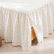 tiny blossom bed skirt cream floral split corner close up
