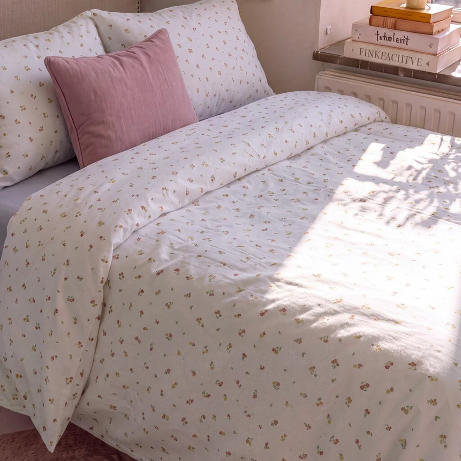 tiny blossom comforter set cream pink floral bedspread sunlight
