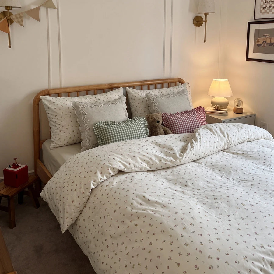 tiny blossom duvet cover set vintage bedroom decor scene