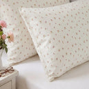 tiny blossom pillowcases cream off white floral nightstand pink roses