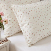 tiny blossom pillowcases cream off white floral nightstand pink roses