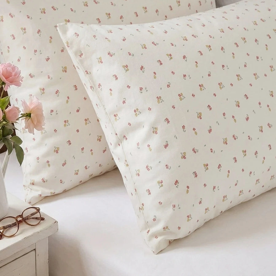 tiny blossom pillowcases cream off white floral nightstand pink roses