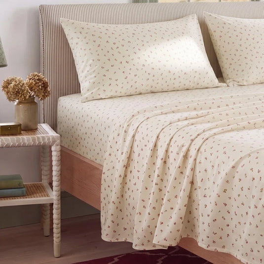 tiny blossom sheet set striped headboard detail scene