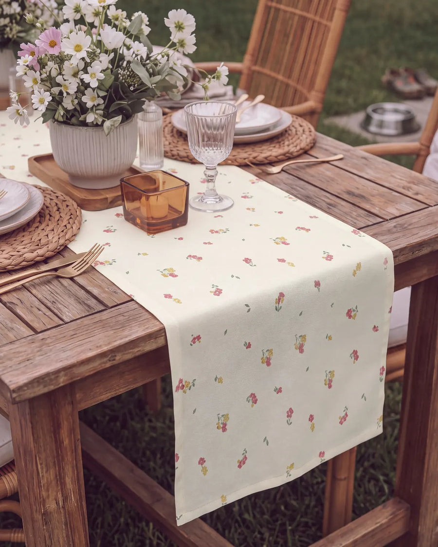 tiny blossom table runner fabric and drape