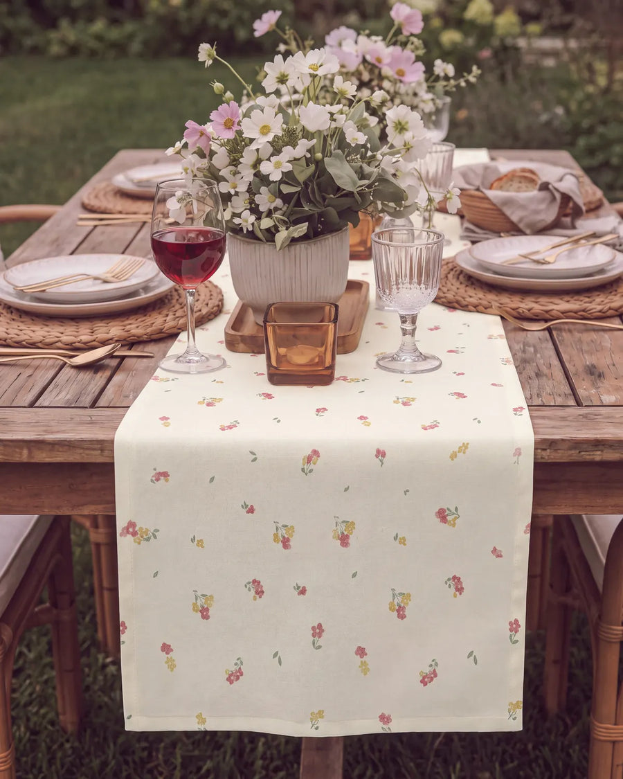 tiny blossom table runner floral print detail