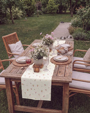 tiny blossom table runner outdoor table setting