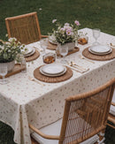 tiny blossom tablecloth outdoor dining setting