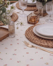tiny blossom tablecloth outdoor table styling