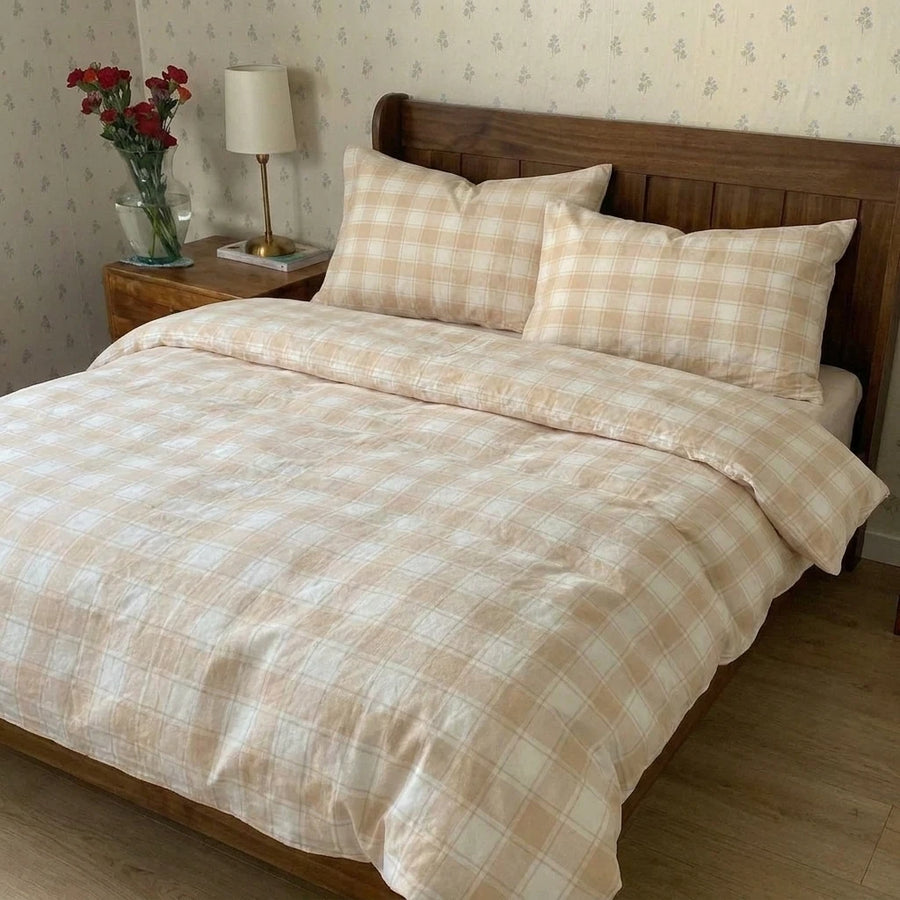 toasted almond gingham duvet cover set checkered bedding main