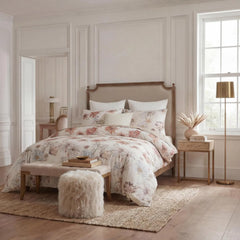 Front view of vintage botanical bedding with matching pillowcases