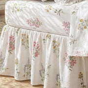 vintage botanical linen bed skirt with fitted sheet