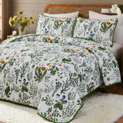 vintage botanical meadow quilt set cottagecore aesthetic bedding