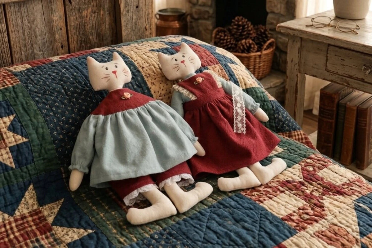 vintage cat dolls patchwork quilt bedroom